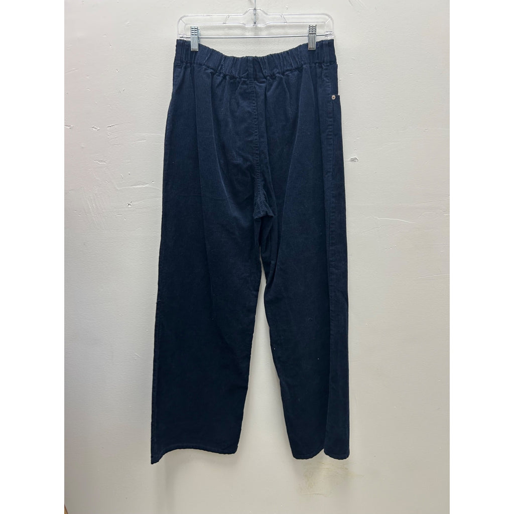 K-225 Universal Thread Elastic Waist Corduroy Wide-Leg Pants Navy Size M
