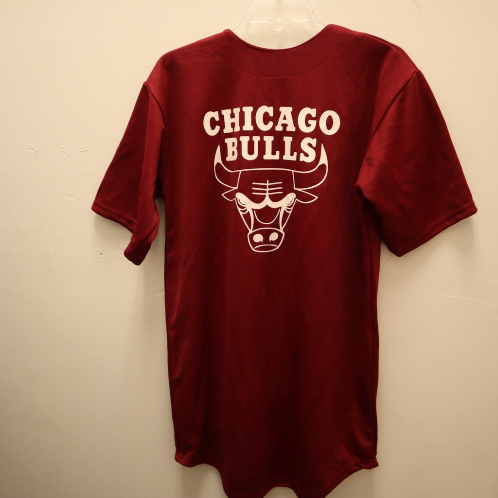 K-288 Chicago Bulls Maroon Button-Up Short Sleeve Jersey Shirt Medium