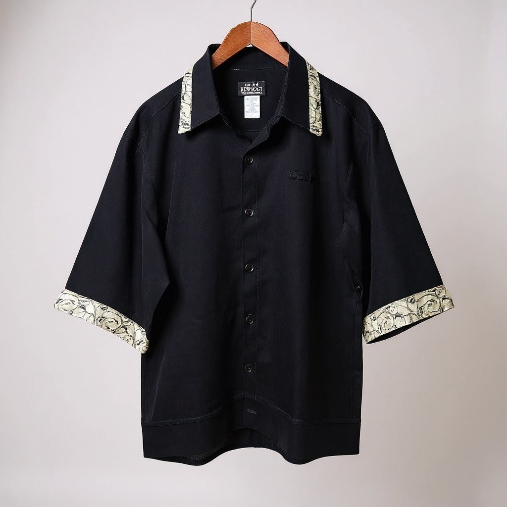 Newport Black Button-Up Shirt W/ Abstract Trim Design Short Sleeve Small