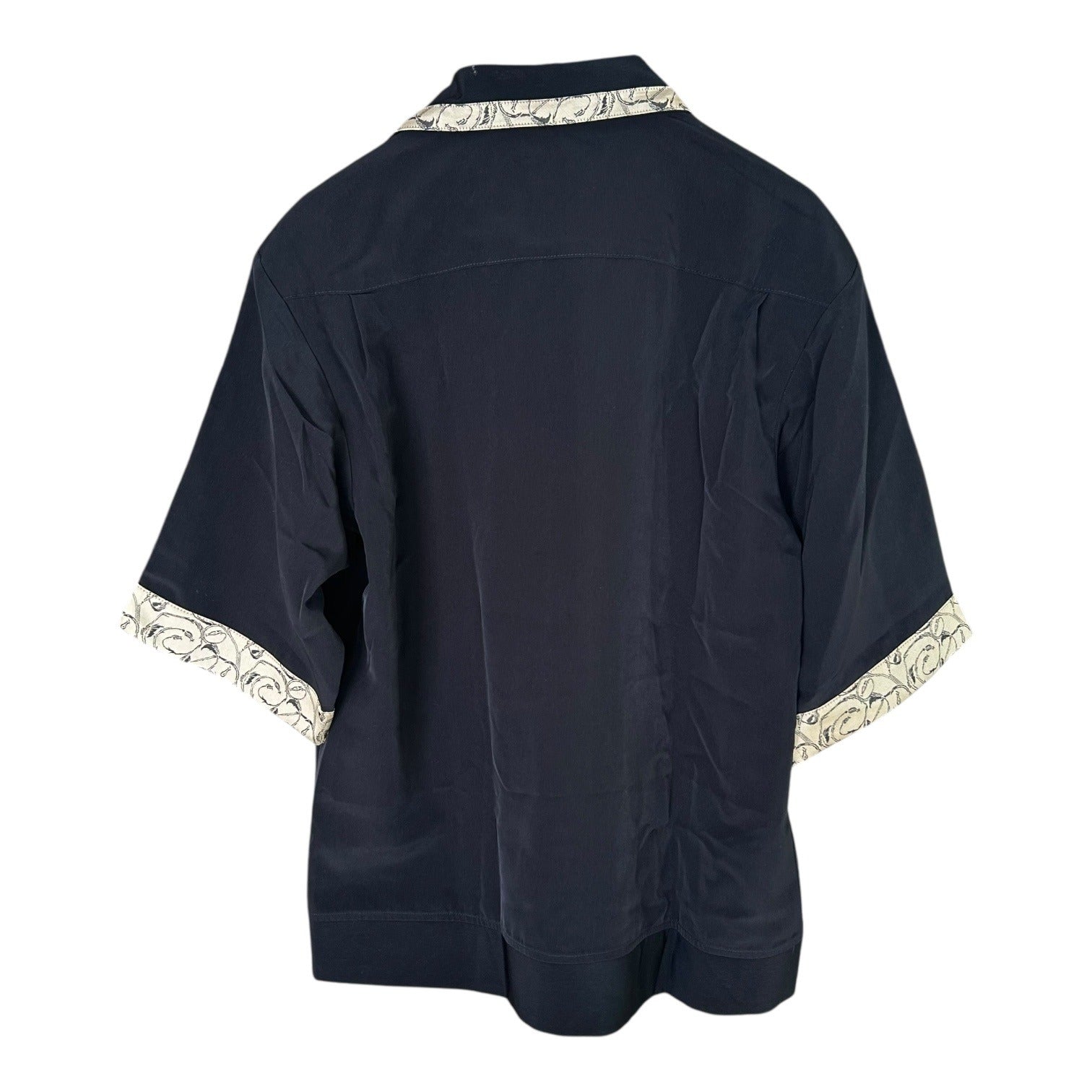 Newport Black Button-Up Shirt W/ Abstract Trim Design Short Sleeve Small