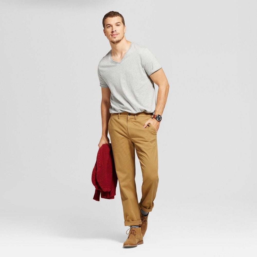 K-236 Goodfellow & Co Every Wear Stretch Straight Chino Pants Brown Men's 42x32