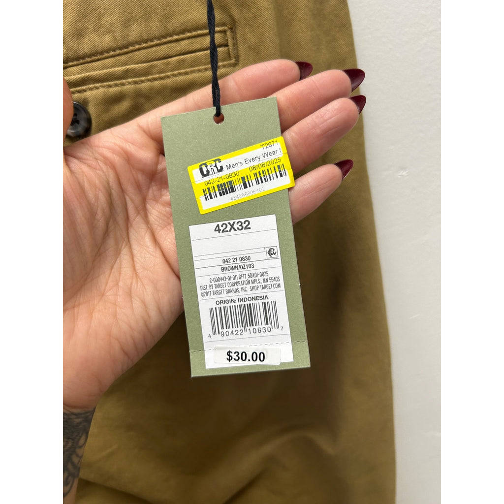 K-236 Goodfellow & Co Every Wear Stretch Straight Chino Pants Brown Men's 42x32