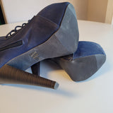 Qupid Women's Size 7.5 Blue Faux Suede Platform Ankle Booties Stiletto Heels