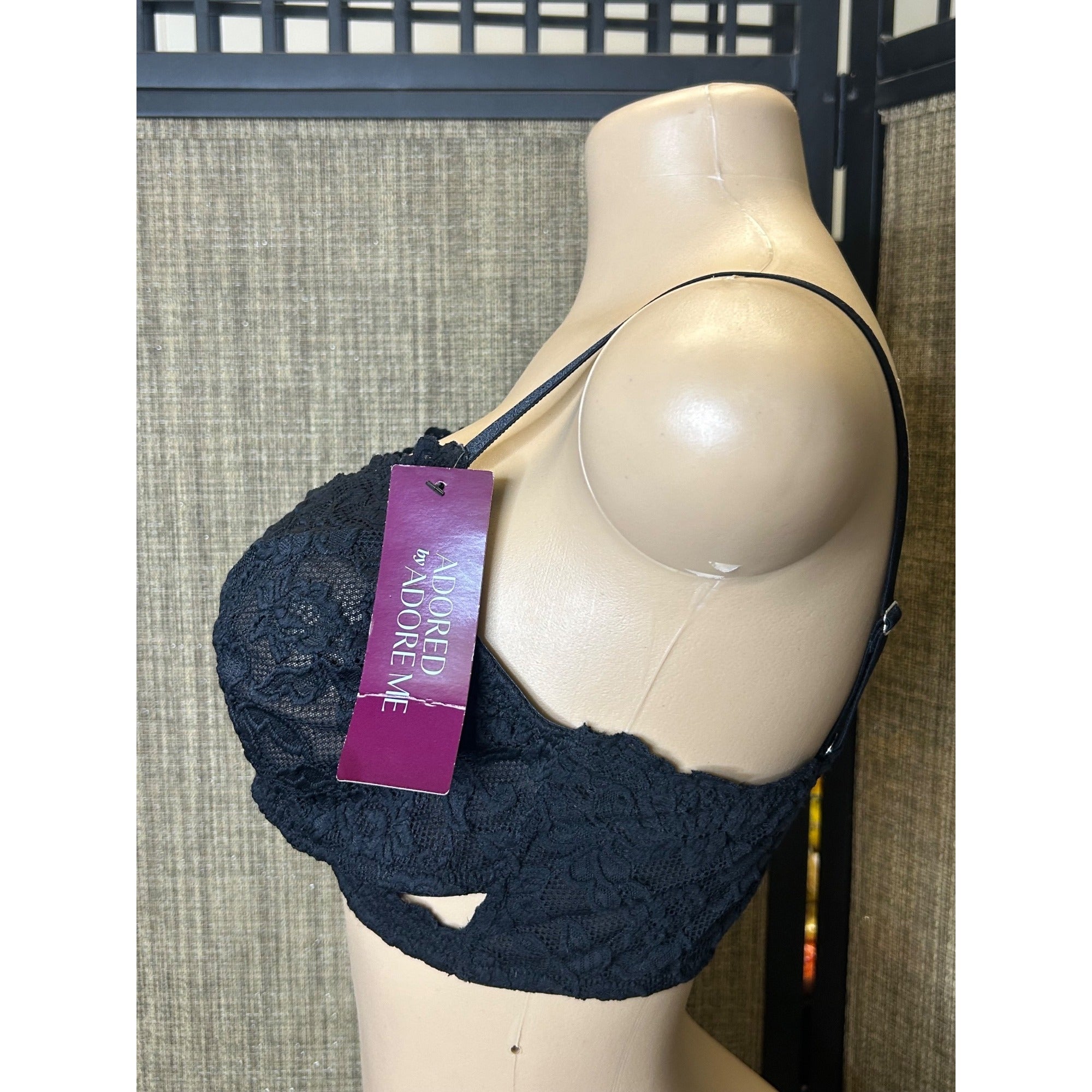 DG-124 Adored By Adore Me Black Lace Blythe Bralette XL Adjustable Straps