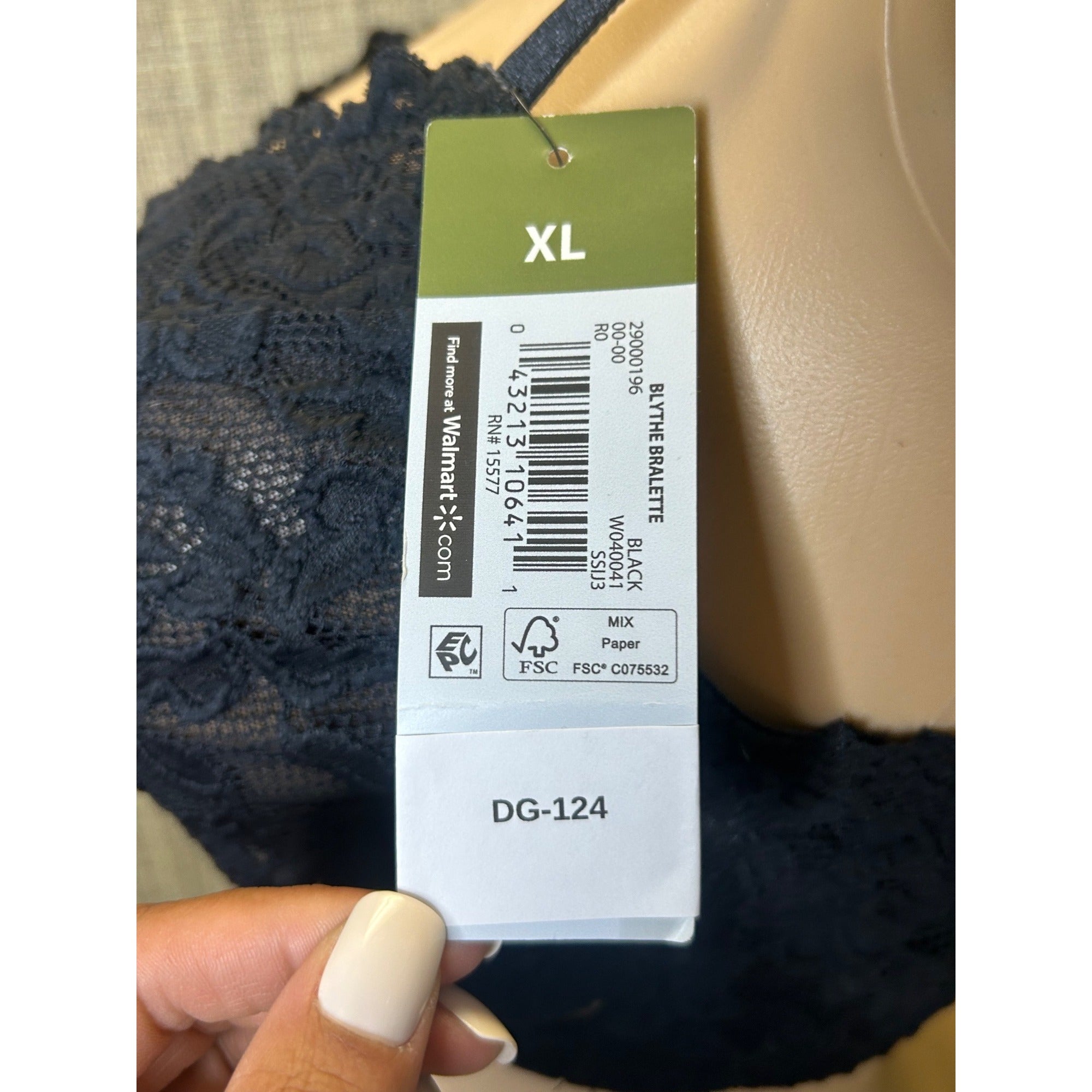 DG-124 Adored By Adore Me Black Lace Blythe Bralette XL Adjustable Straps
