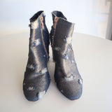 Distressed Denim Ankle Boots With Chunky Heel & Side Zipper By Lovmak Size 7.5