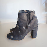 Distressed Denim Ankle Boots With Chunky Heel & Side Zipper By Lovmak Size 7.5