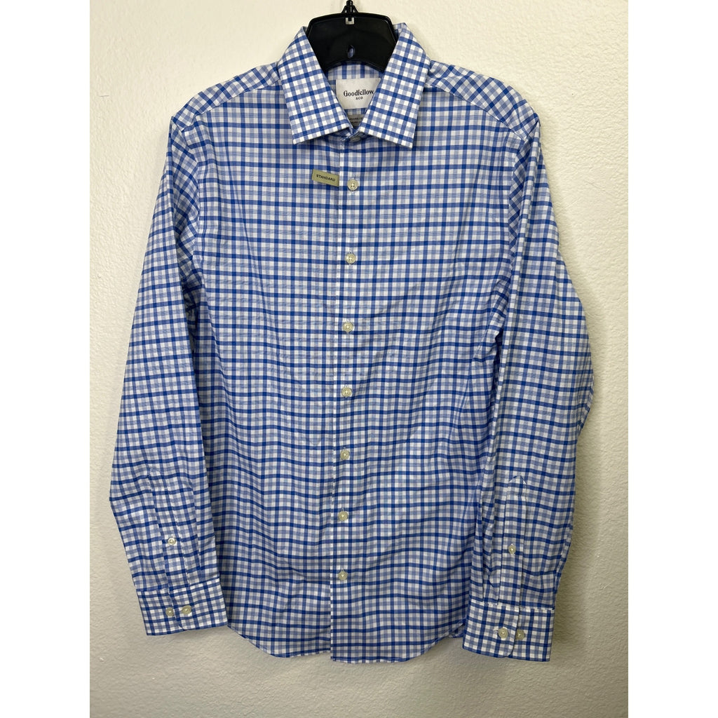 #1076 Goodfellow & Co Size S Blue & White Gingham Long Sleeve Button-Up Shirt