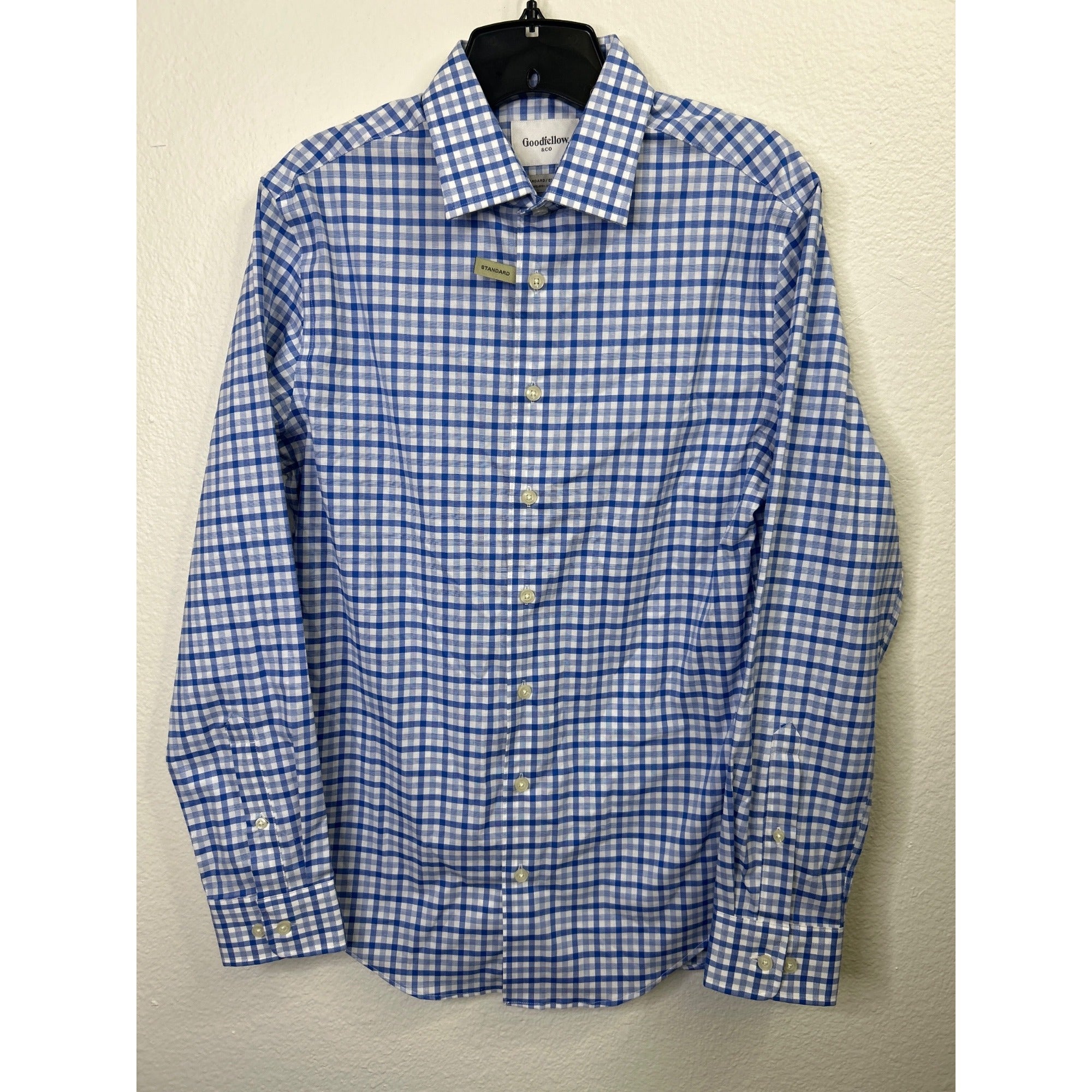 #1076 Goodfellow & Co Size S Blue & White Gingham Long Sleeve Button-Up Shirt