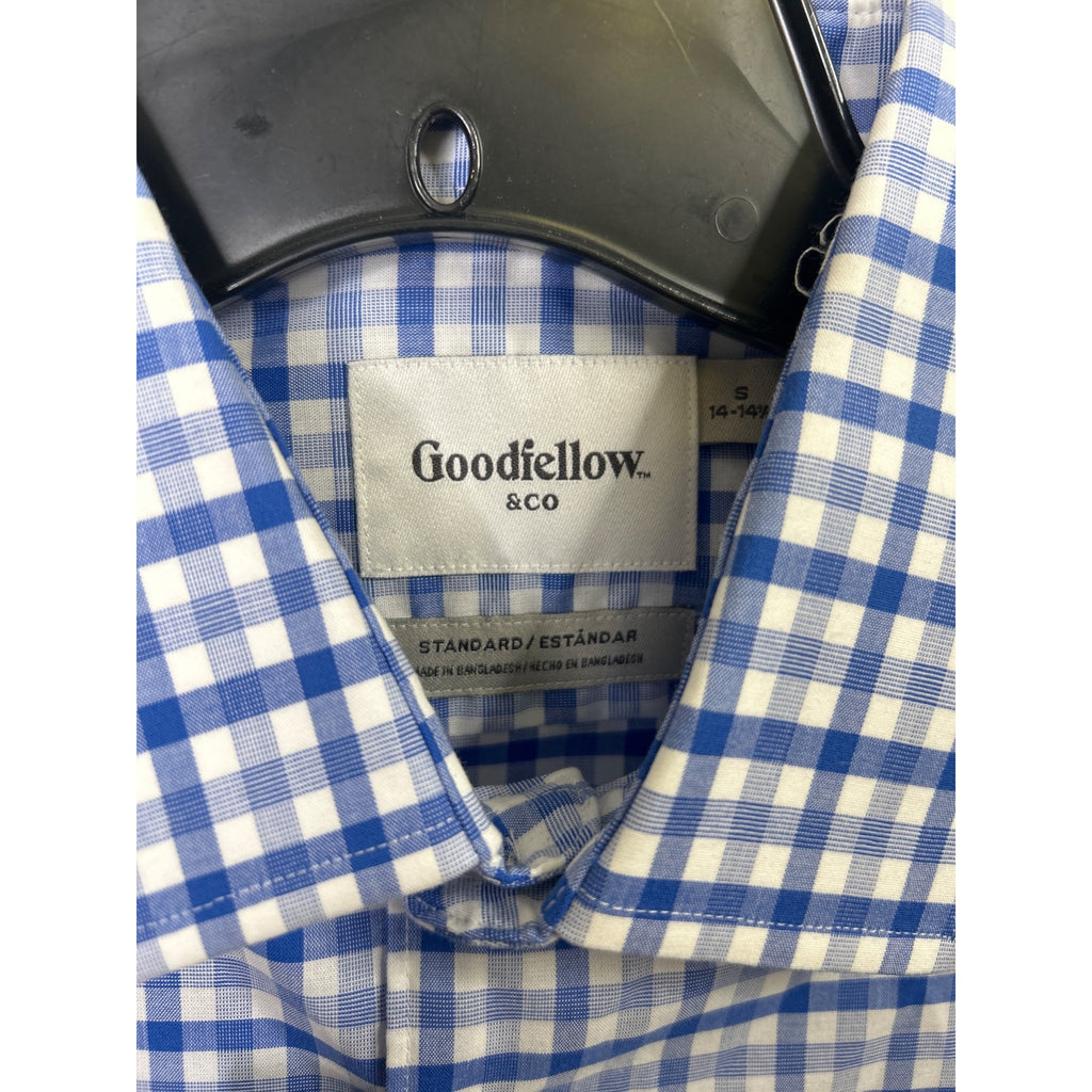 #1076 Goodfellow & Co Size S Blue & White Gingham Long Sleeve Button-Up Shirt