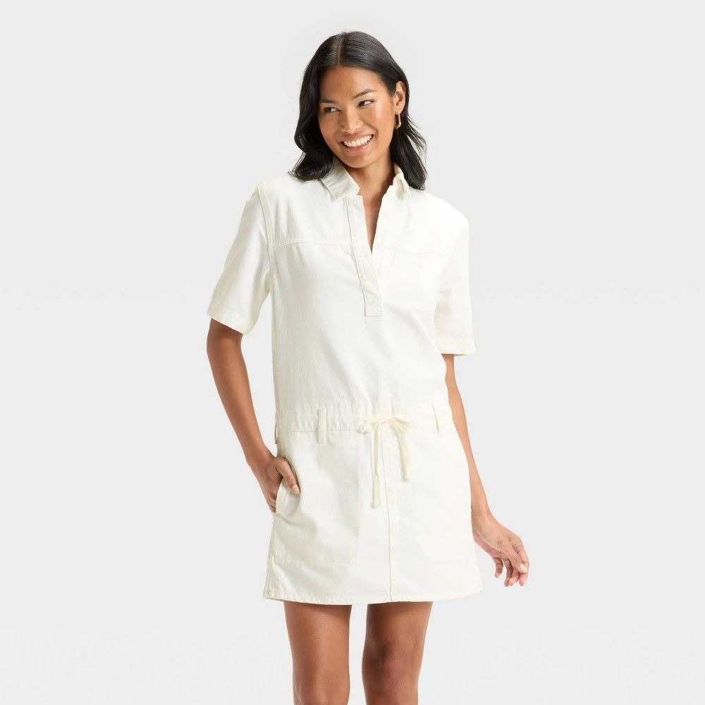 K-68 Universal Thread Women's Waist Drawstring White Mini Dress Size Large