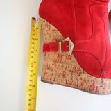 Alba Red Suede Wedged Boots With Faux Fur Trim Women's Size 7.5