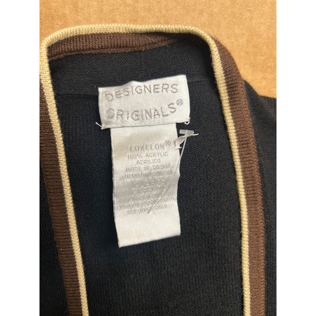 TG-46 Designer Originals Women's Black Cardigan W/ Brown Trim Open Front Size XL