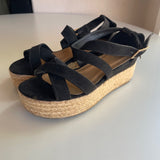 Bamboo Black  Espadrille Platform Strappy Sandals Women's Size 6