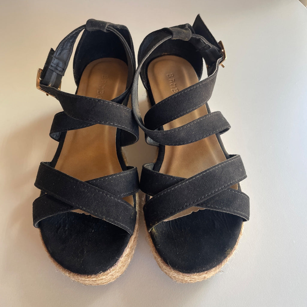 Bamboo Black  Espadrille Platform Strappy Sandals Women's Size 6