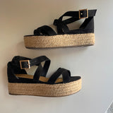 Bamboo Black  Espadrille Platform Strappy Sandals Women's Size 6