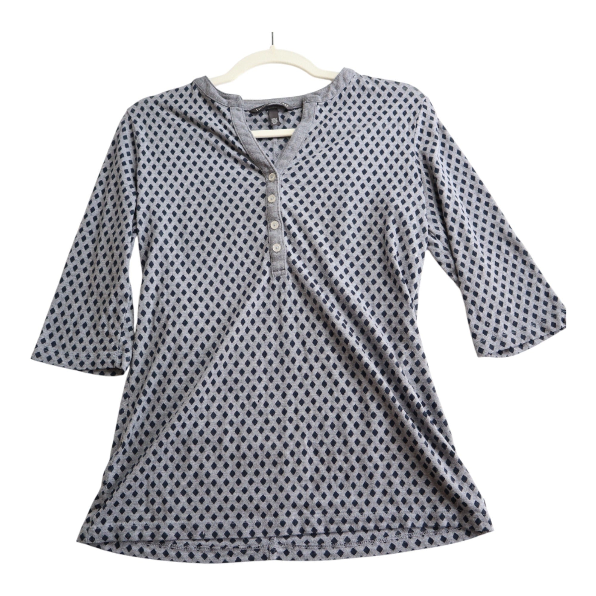 Victoria's Secret Gray V-Neck Half Button Up Elbow Length T-Shirt Size Small