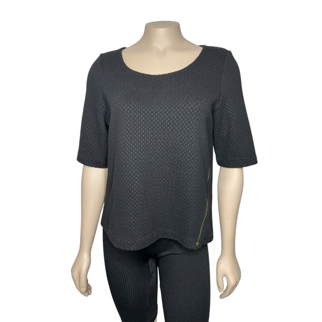 Textured Black Top With Side Zipper Detail Women's Size Medium by 9-H15 STCL