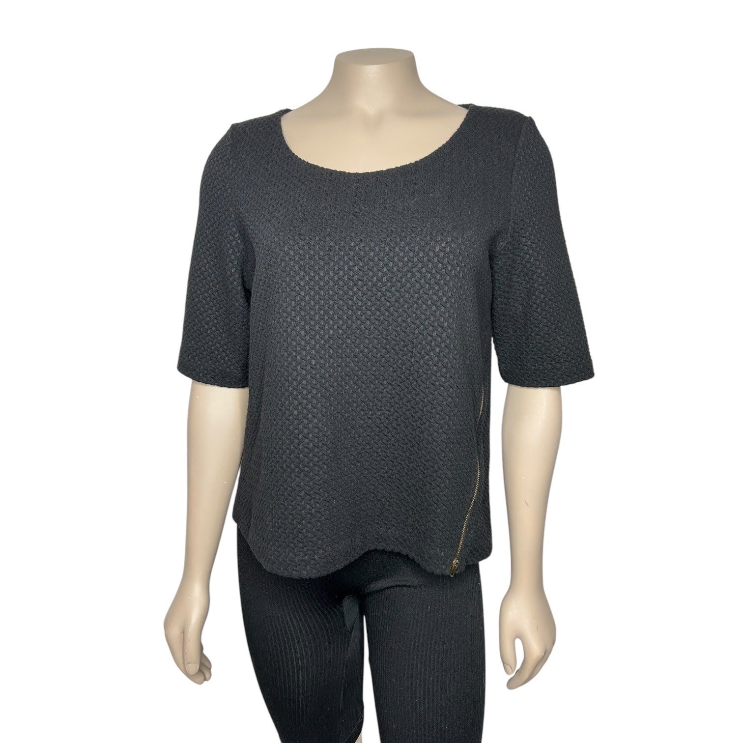 Textured Black Top With Side Zipper Detail Women's Size Medium by 9-H15 STCL