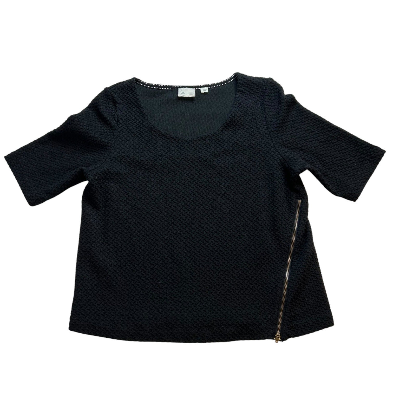 Textured Black Top With Side Zipper Detail Women's Size Medium by 9-H15 STCL