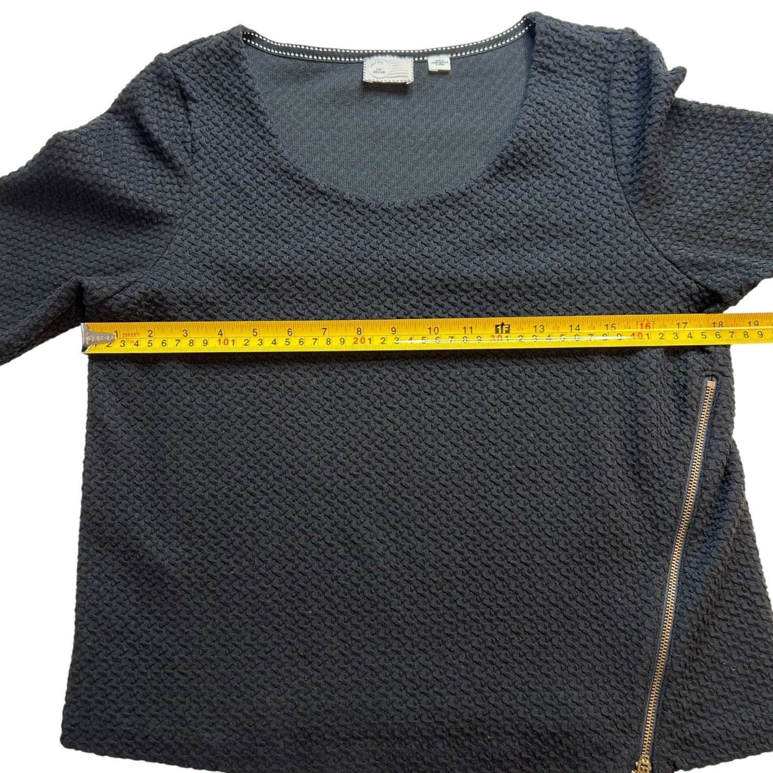 Textured Black Top With Side Zipper Detail Women's Size Medium by 9-H15 STCL