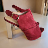 Reneeze Burgundy Suede Platform Block Heels Women's Size 7 Slingback Ankle Strap