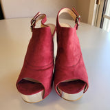 Reneeze Burgundy Suede Platform Block Heels Women's Size 7 Slingback Ankle Strap