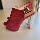 Reneeze Burgundy Suede Platform Block Heels Women's Size 7 Slingback Ankle Strap