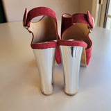 Reneeze Burgundy Suede Platform Block Heels Women's Size 7 Slingback Ankle Strap