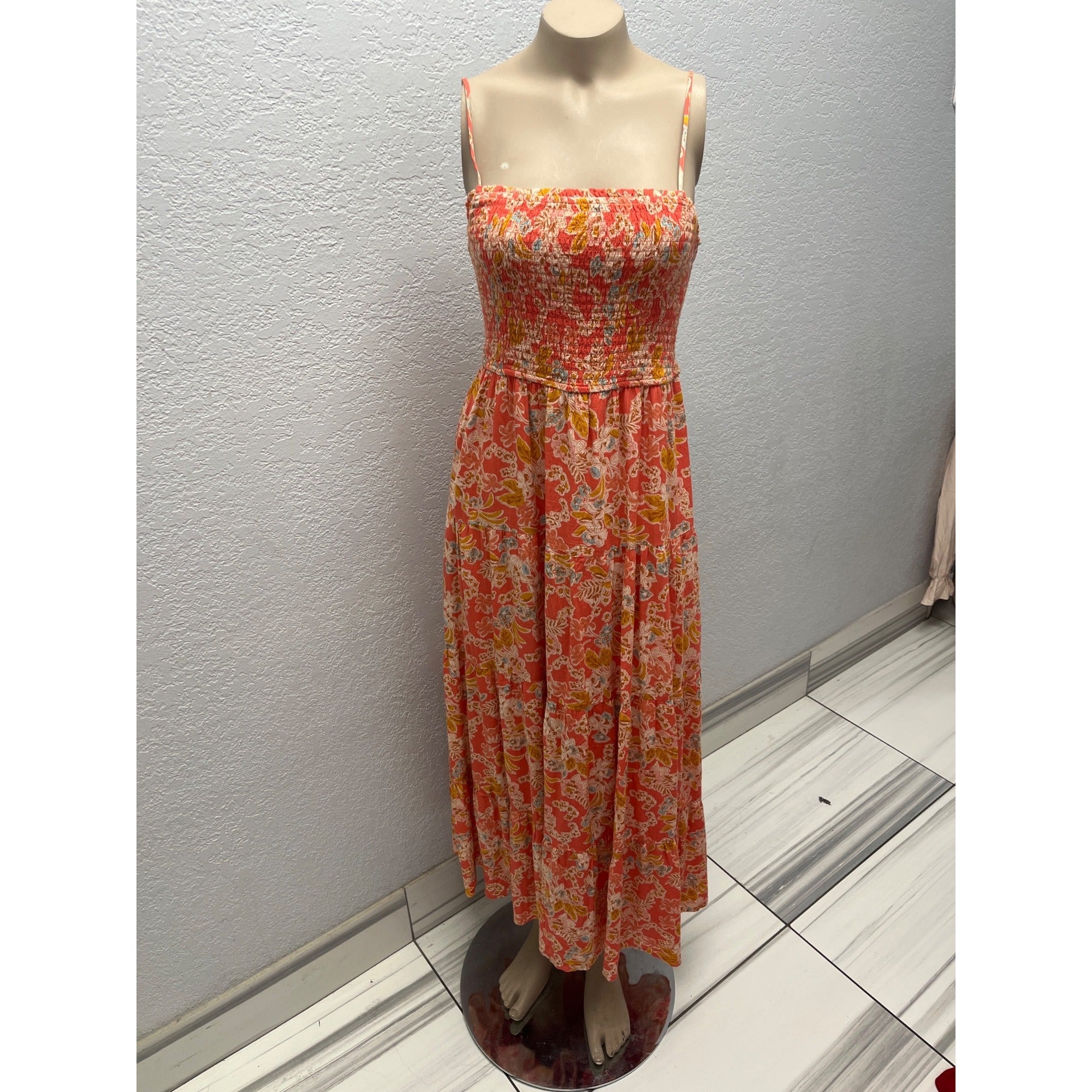 #1107 Z Supply Floral Smocked Maxi Dress With Adjustable Straps Women's Size S