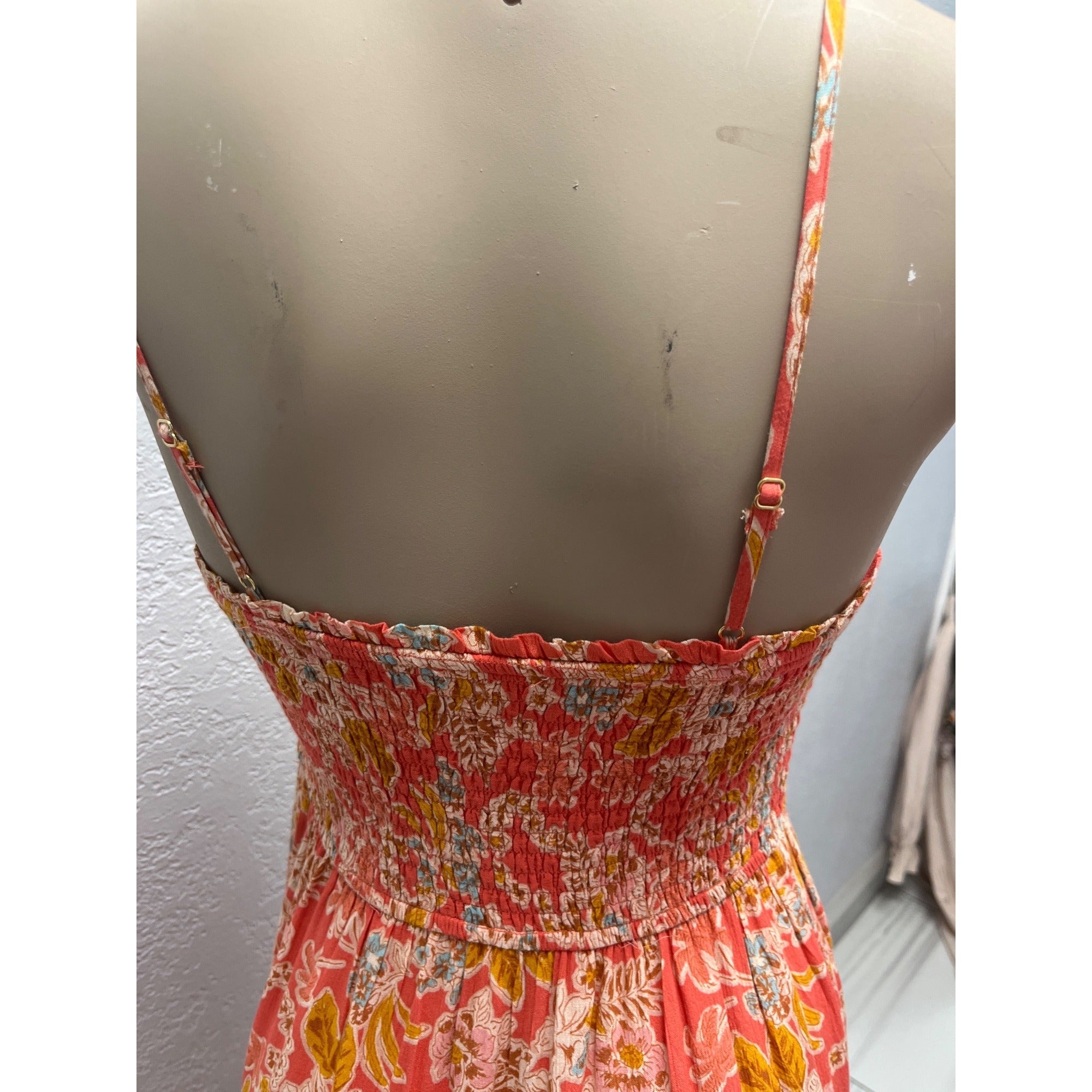 #1107 Z Supply Floral Smocked Maxi Dress With Adjustable Straps Women's Size S