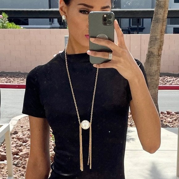 Mia Studio Gold Chain Necklace & Pearl Drop Earrings Set