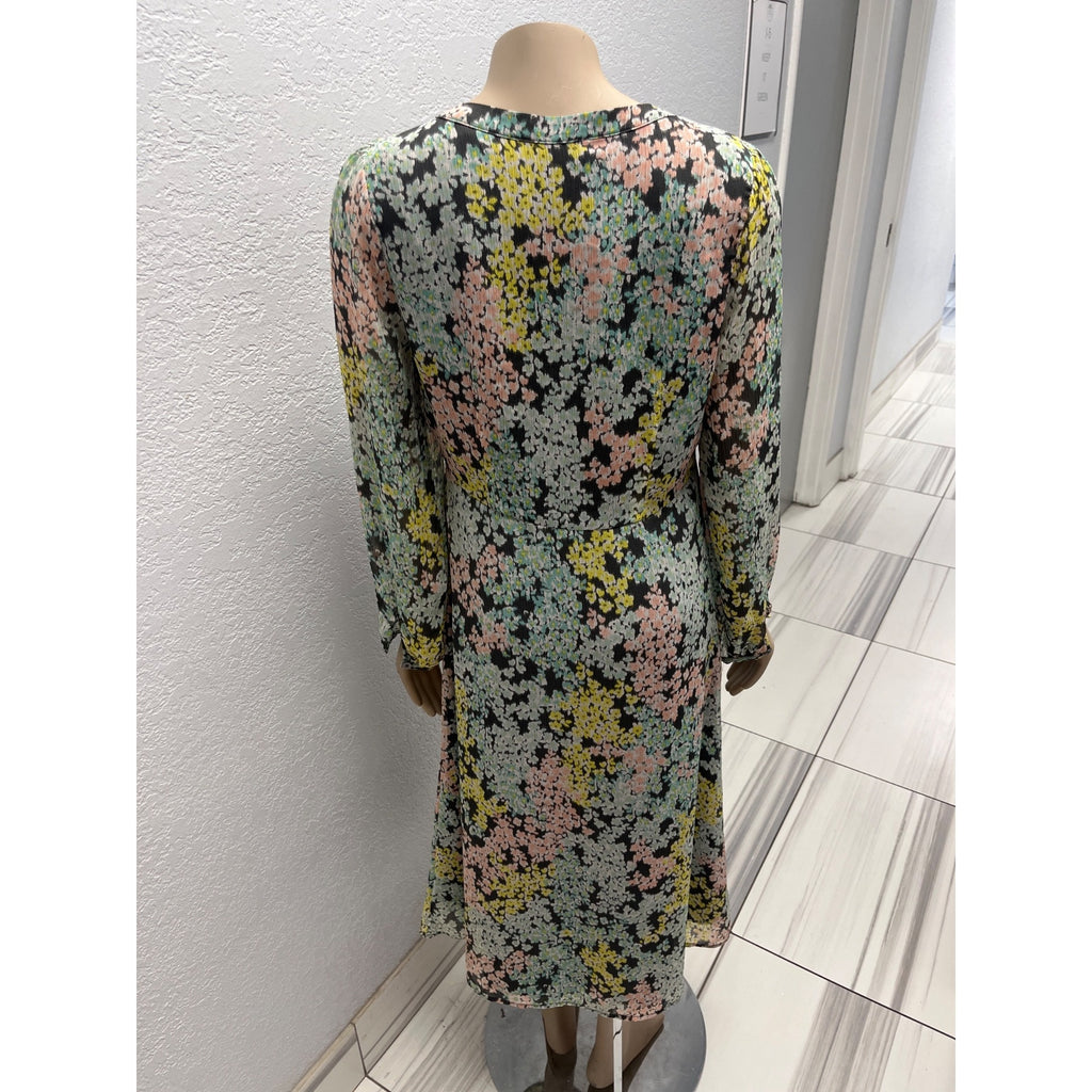 #1097 Floral Long-Sleeve Button-Front Midi Dress By Loft In Multicolor Size 6