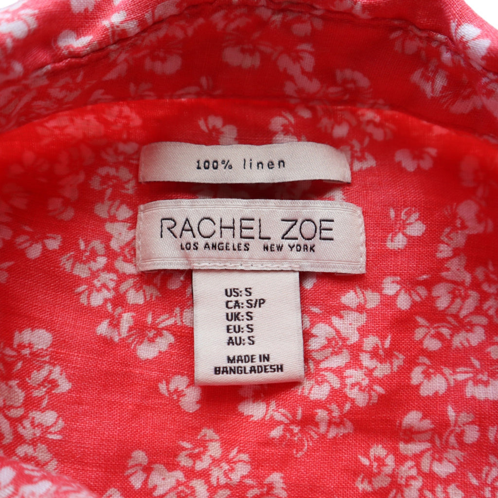 Rachel Zoe Red Floral Button-Up Short Sleeve Linen Shirt, Small