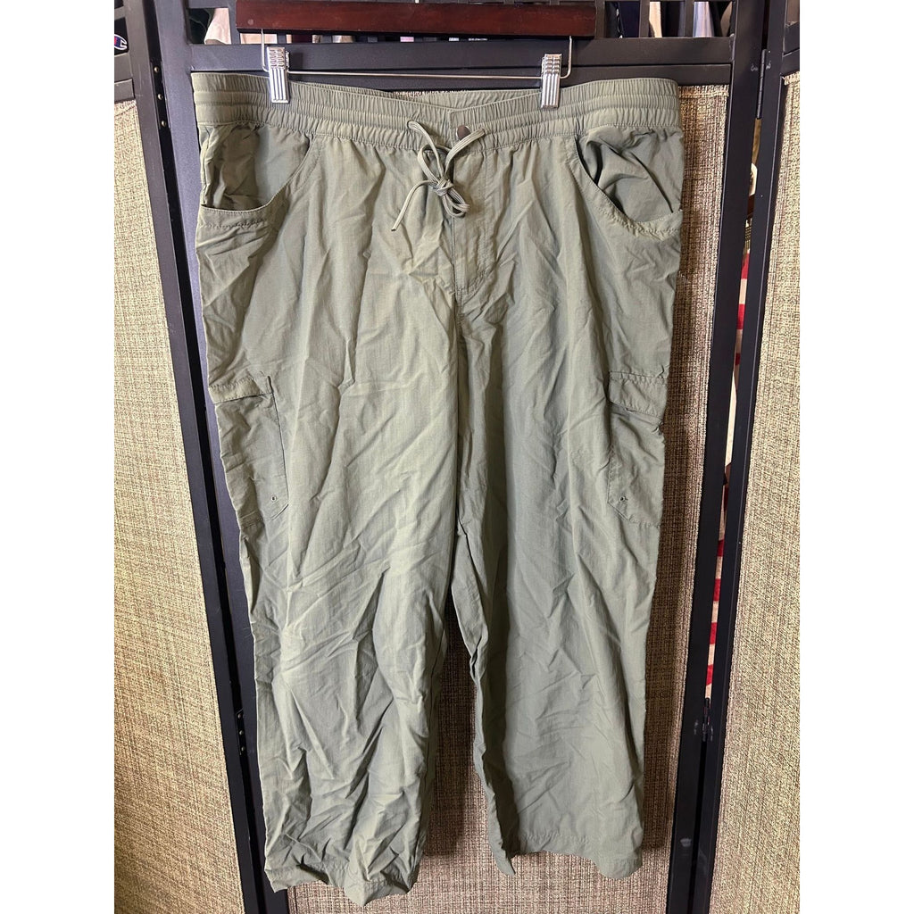 #1015 Columbia 2XL 27L Green Elastic Waist Cargo Pants Lightweight Outdoor Wear
