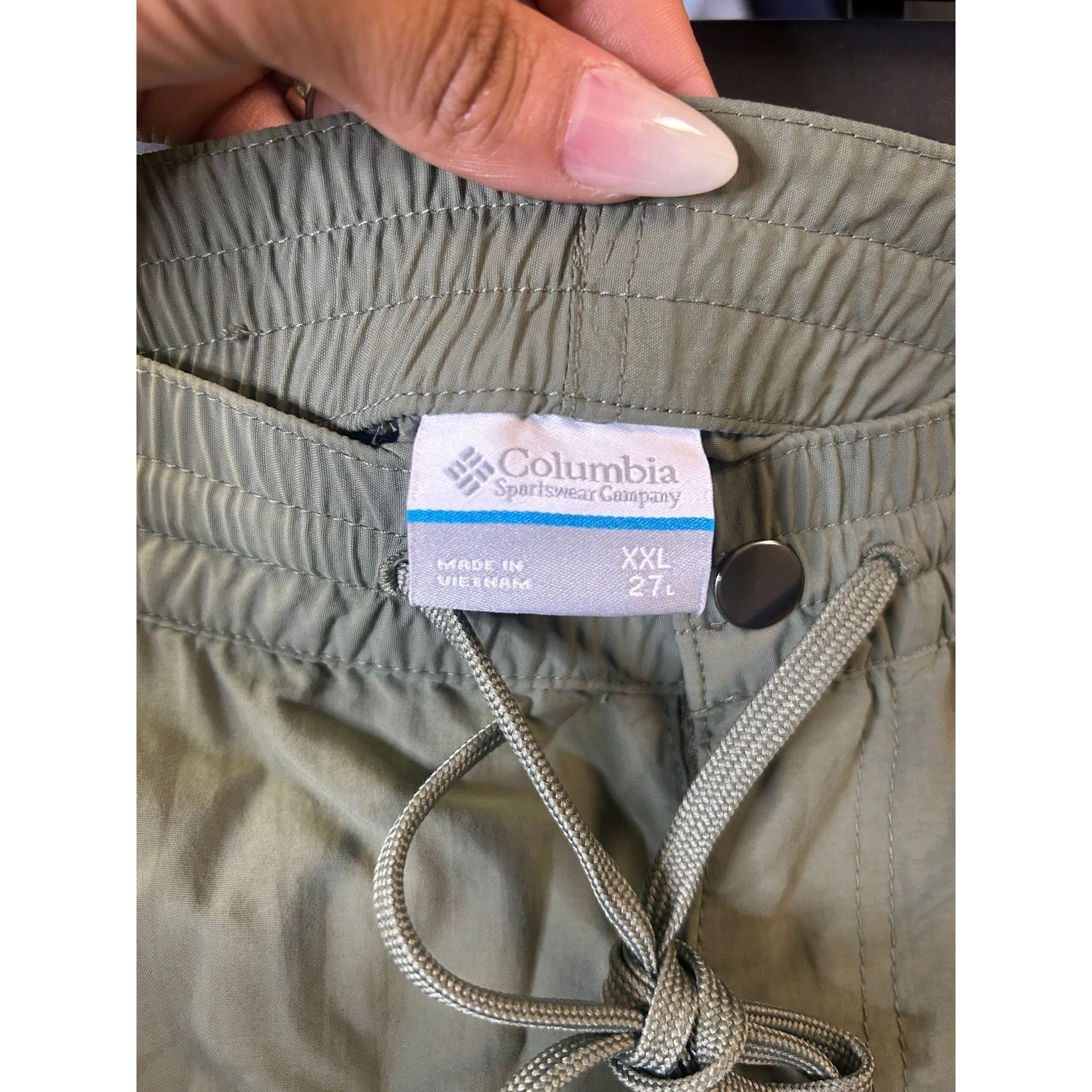 #1015 Columbia 2XL 27L Green Elastic Waist Cargo Pants Lightweight Outdoor Wear