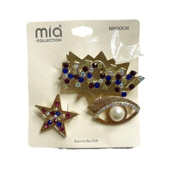 Mia Collection Set Of 3 Gold-Tone Brooch Pins With Multicolor Rhinestones