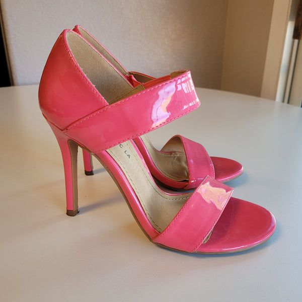 Shoe Republic LA Women's Size 6 Pink Patent Double-Band Stiletto Heel Sandal