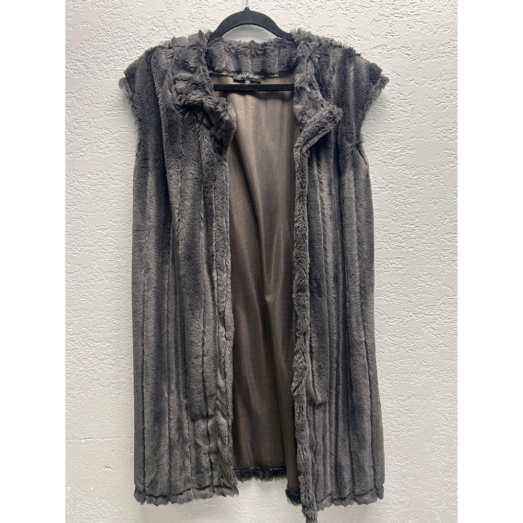 Slinky Brand Women’s Medium Gray Faux Fur Long Duster Vest