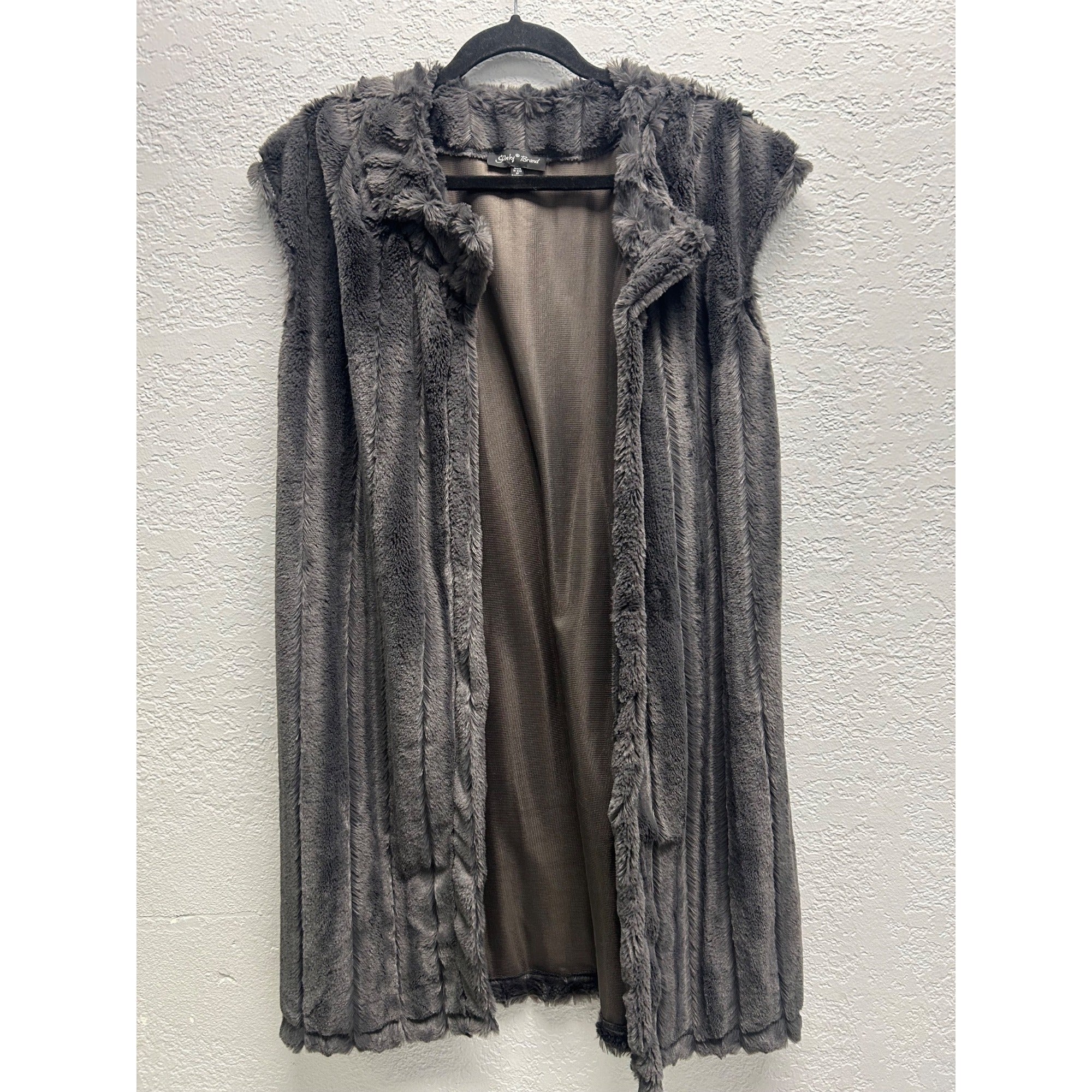 Slinky Brand Women’s Medium Gray Faux Fur Long Duster Vest
