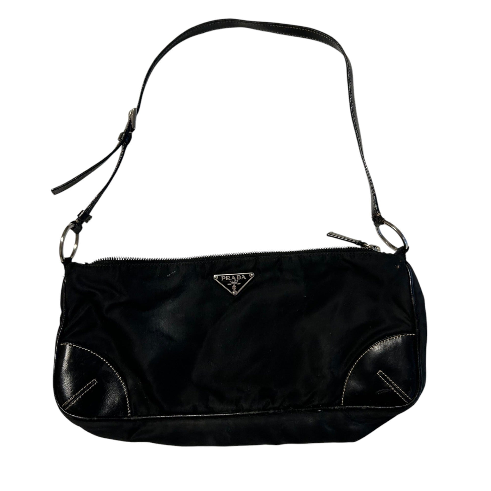 Prada Black Shoulder Purse Spazzolato-Trimmed Tessuto Pochette