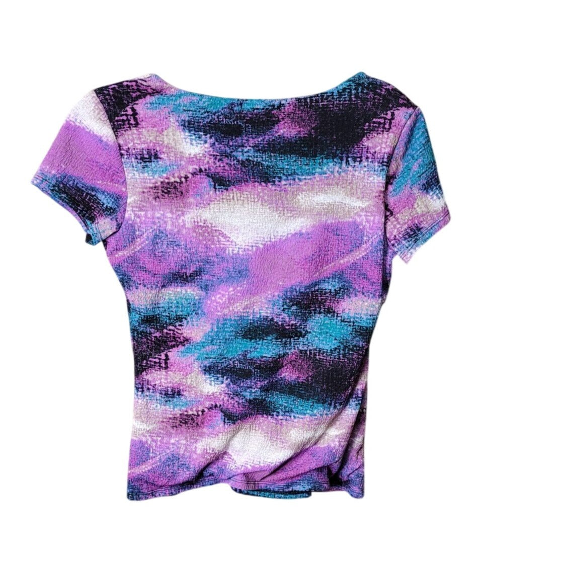 CG-15 Alfani Multicolor Abstract Print Short-Sleeve Ruched Scoop Neck Top Size Petite S