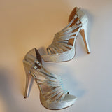 De Blossom Collection "Vice" Women's 7 Silver Glitter Open Toe Stiletto Heels