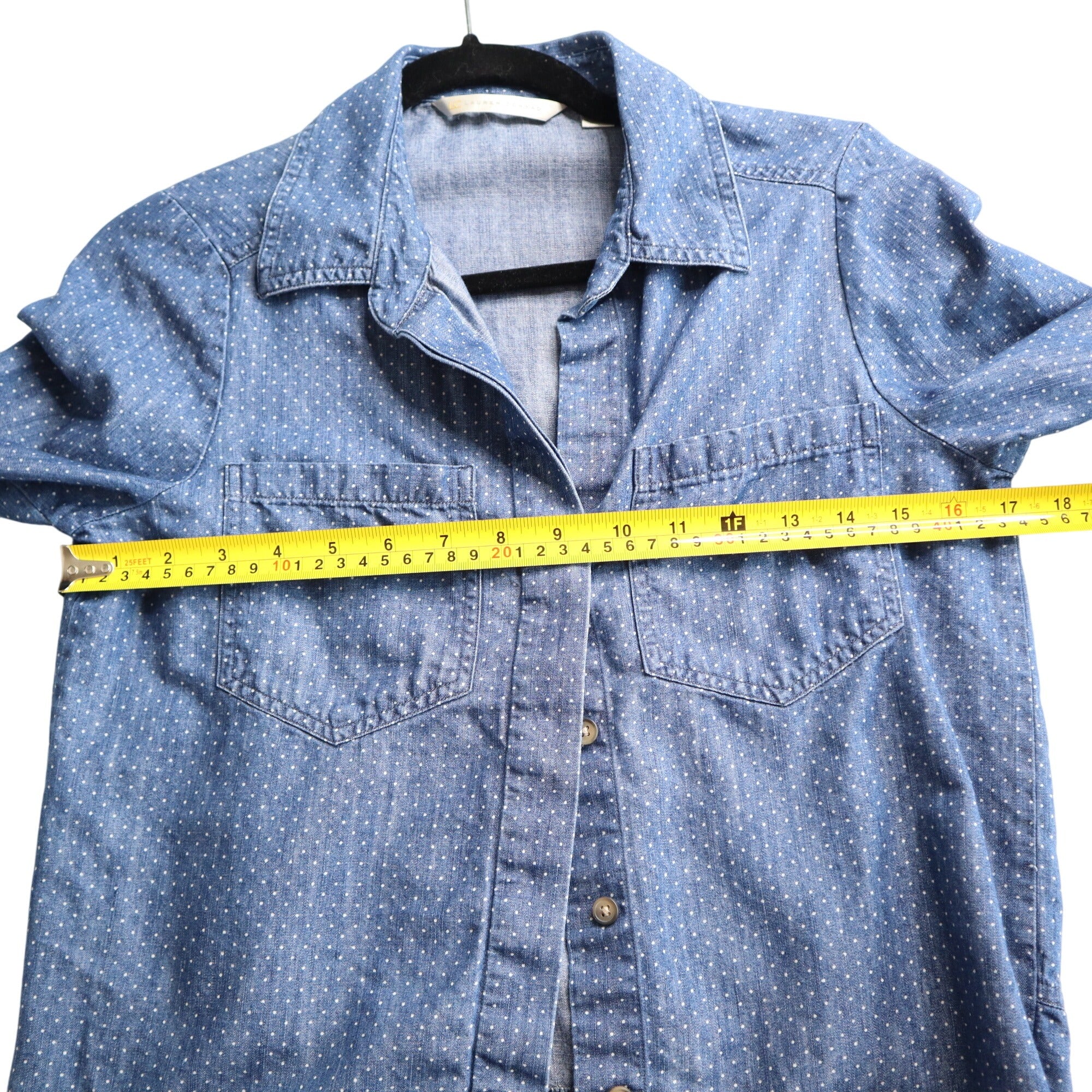 Lauren Conrad Women's Blue with Polka Dot Button-Up Shirt  XS