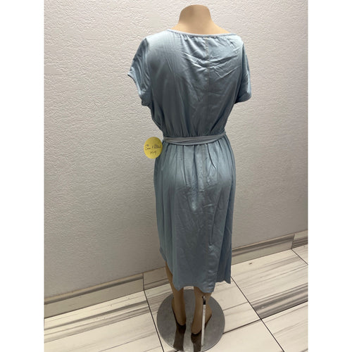 #1042 Emma Michele Size M Light Blue Short Sleeve Tie-Waist Midi Dress
