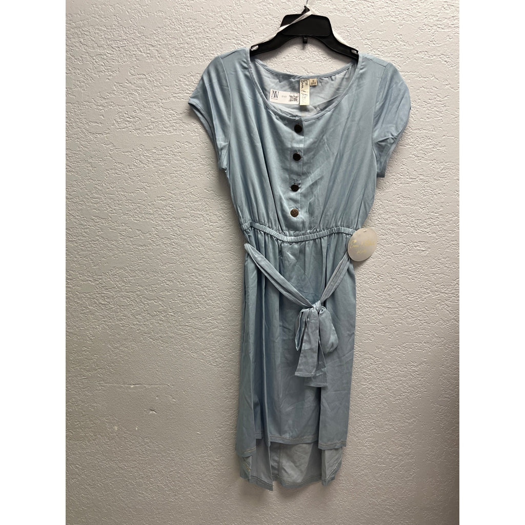 #1042 Emma Michele Size M Light Blue Short Sleeve Tie-Waist Midi Dress