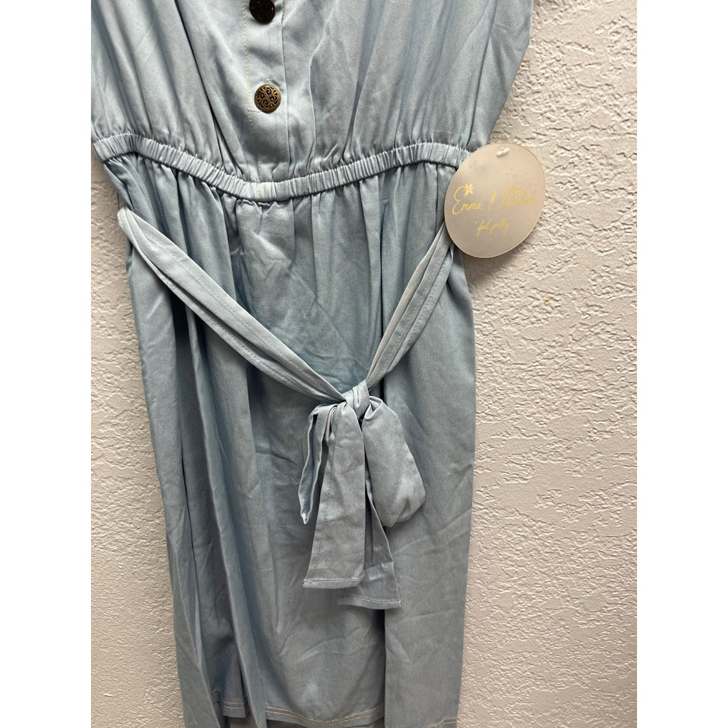 #1042 Emma Michele Size M Light Blue Short Sleeve Tie-Waist Midi Dress