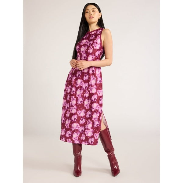 #1178 Scoop Women's Size Medium Midi Tank Dress, Burgundy/Pink