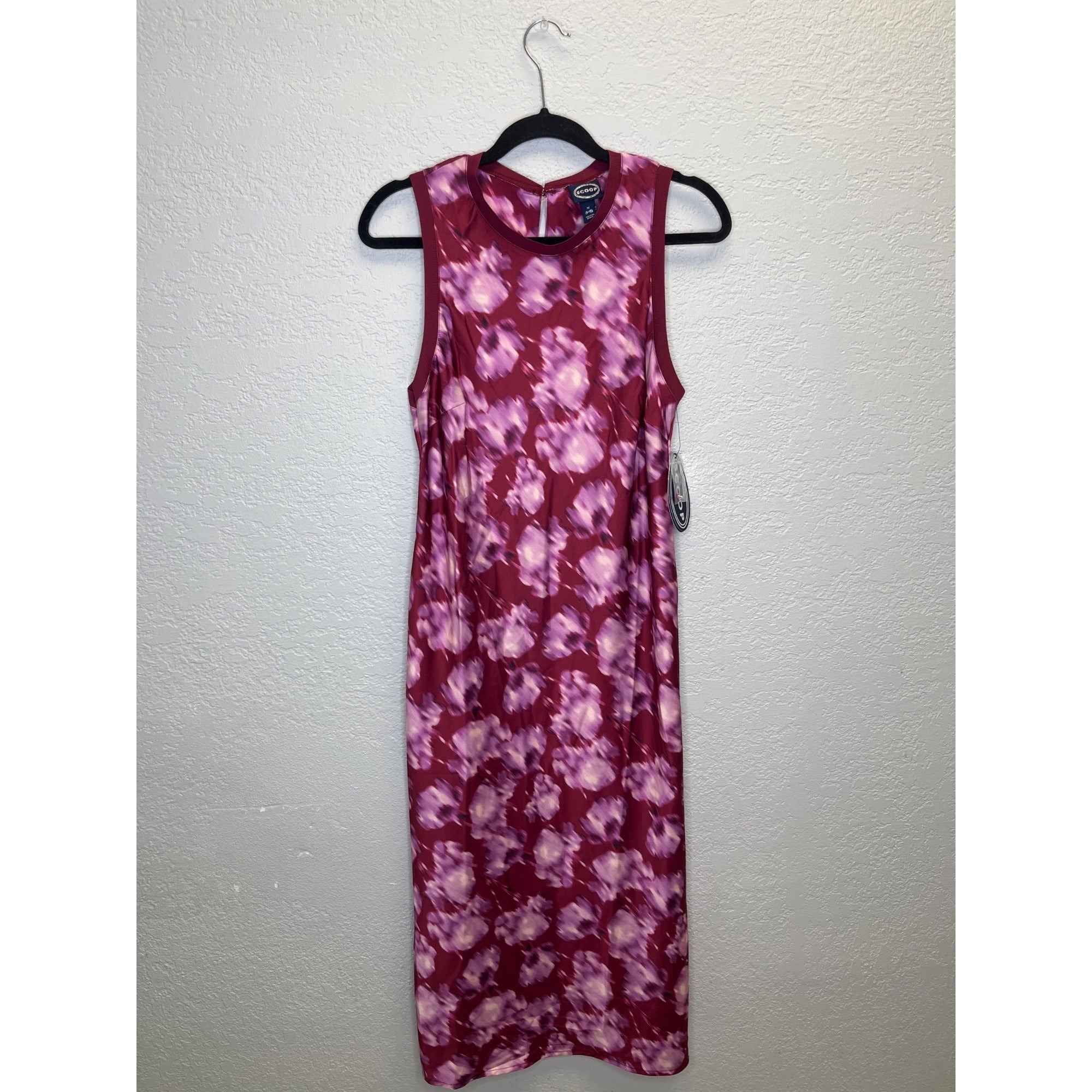 #1178 Scoop Women's Size Medium Midi Tank Dress, Burgundy/Pink
