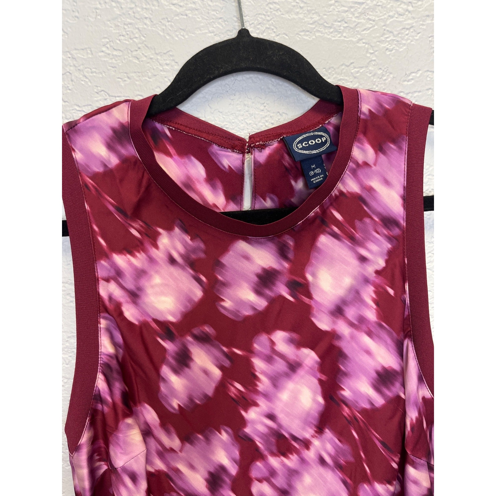 #1178 Scoop Women's Size Medium Midi Tank Dress, Burgundy/Pink